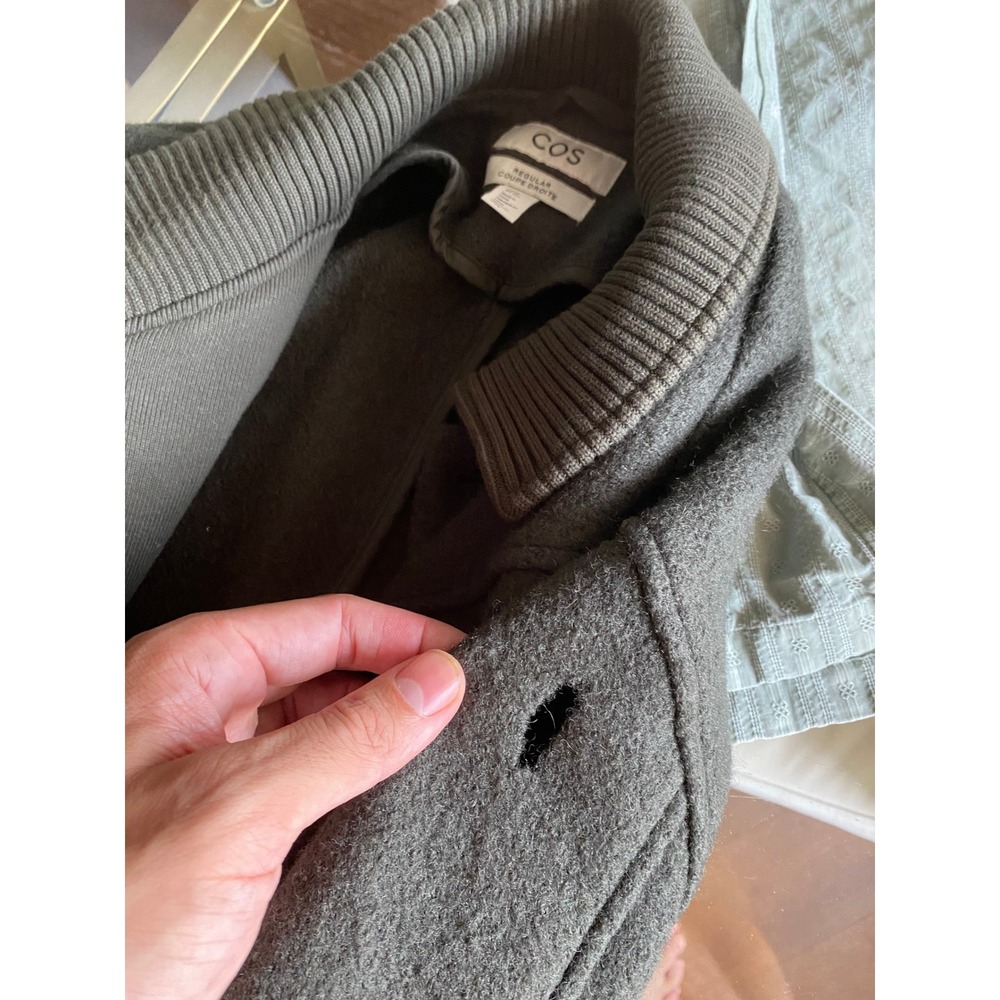 COS Wool Blend Bomber Jacket Ribbed Collar Olive Green Minimalist Jacket